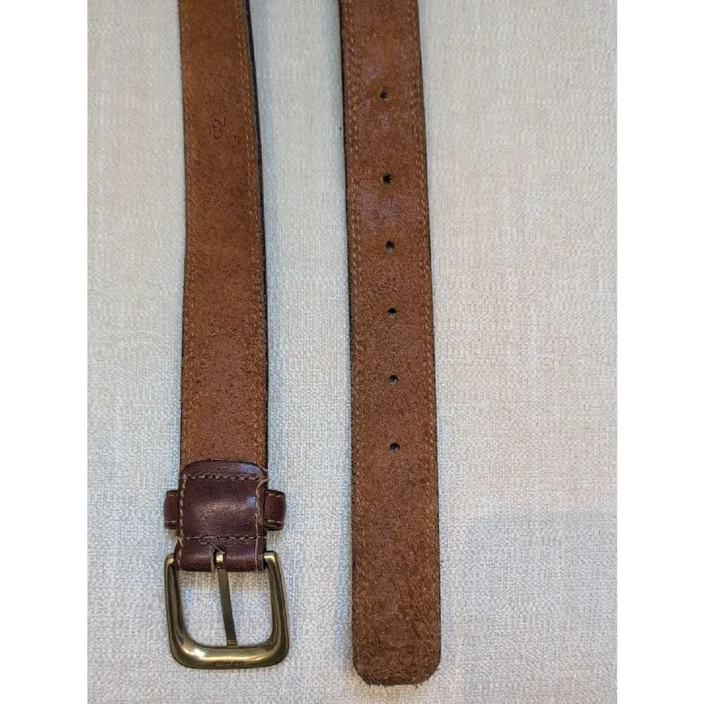 Men's Brown Leather Belt with Solid Brass Buckle Size 52 Made In USA